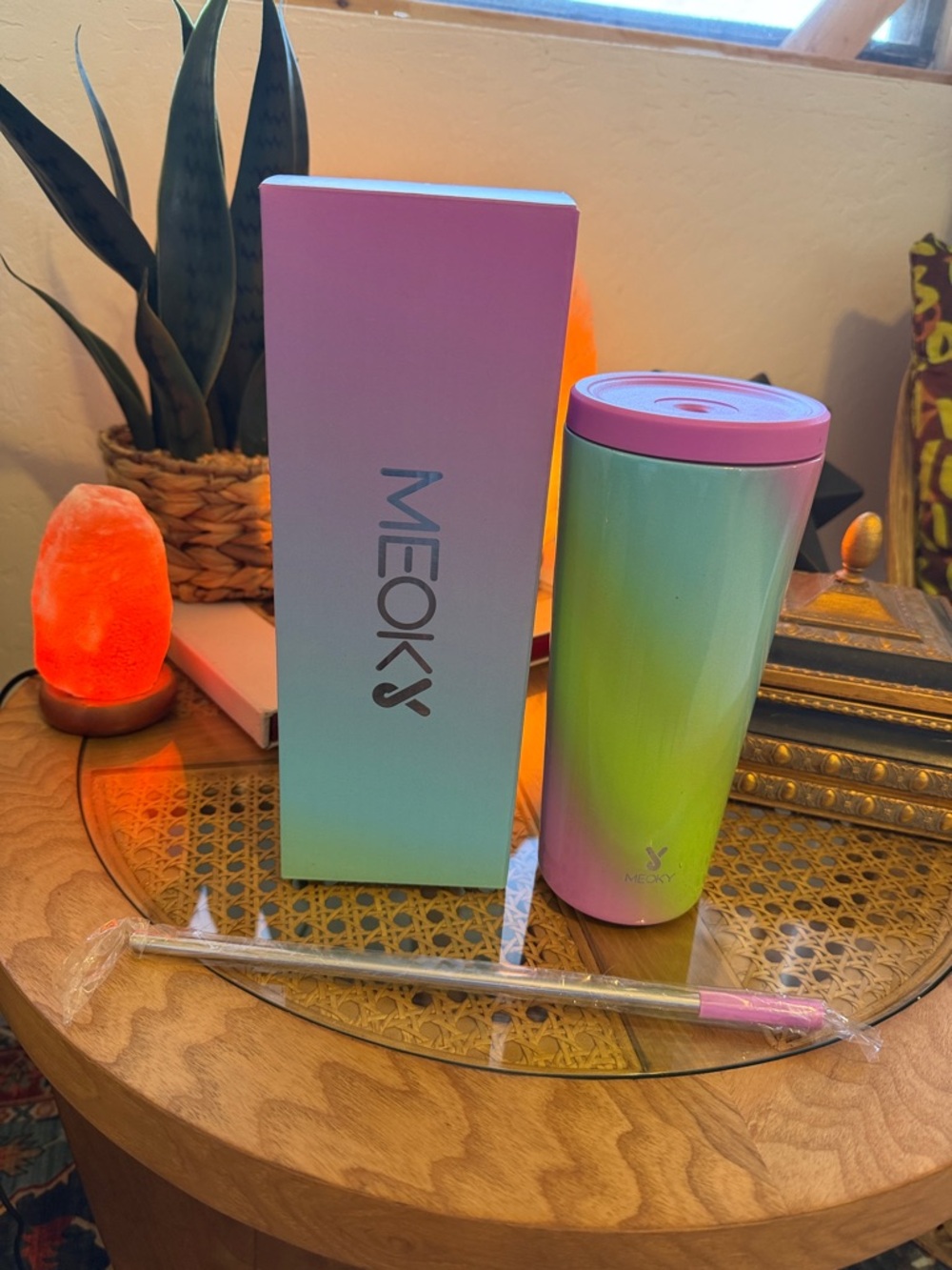 Gradient Pink Green Stainless Travel Tumbler
